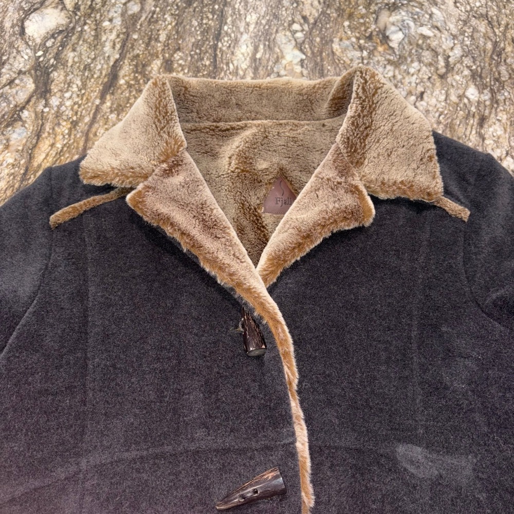 Vintage Toggle Coat Penny Lane Grey Faux Fur Trim Wool Blend Fjall - Picture 9 of 13